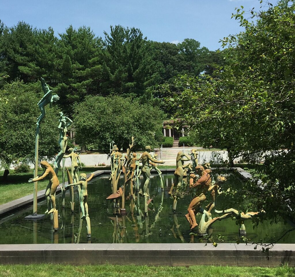 Statue garden at National Memorial Park with burial plots in Falls Church VA